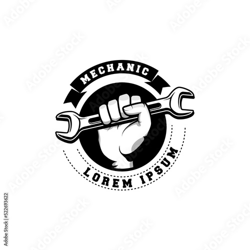 Mechanic badge logo design in retro style. Plumber logo design template