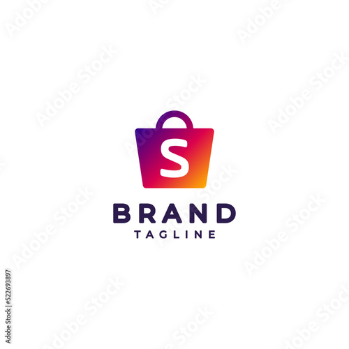 Simple Colorful Shopping Bag Icon with Letter S in Center. Initial Letter S Inside Shopping Bag Logo Design Icon.