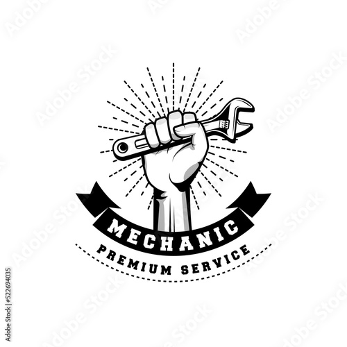 Mechanic badge logo design in retro style. Plumber logo design template