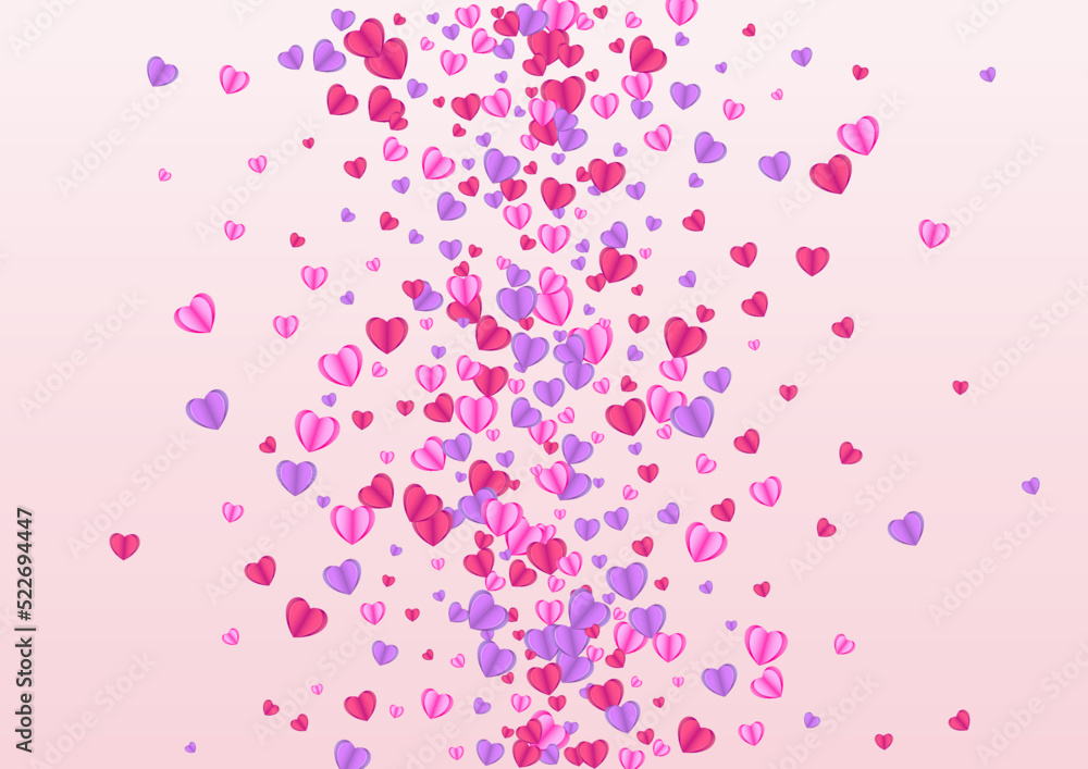 Lilac Heart Background Pink Vector. Volume Backdrop Confetti. Red Card Pattern. Fond Heart Love Illustration. Purple Shape Frame.