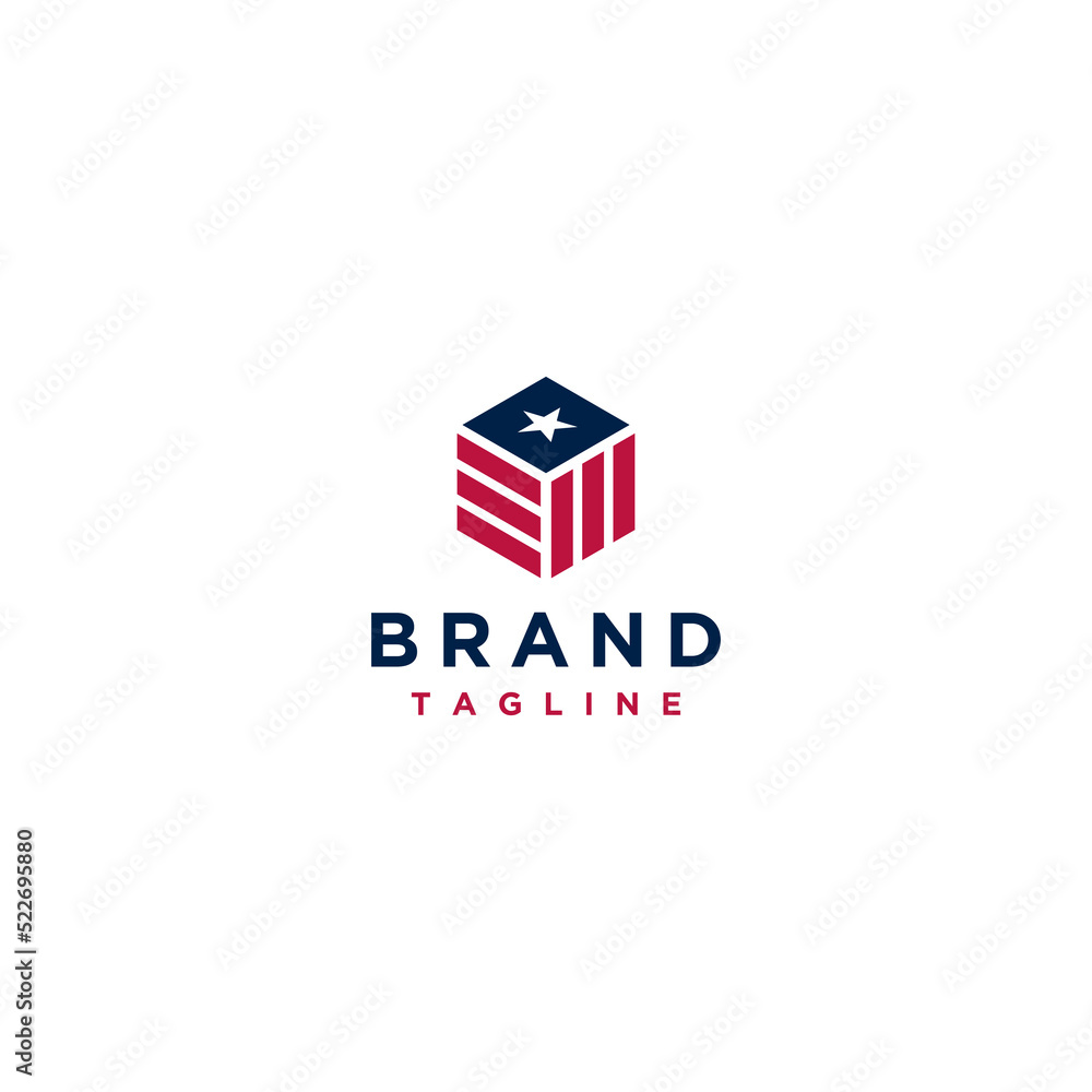Storage Box Symbol With Patriotism Theme. Box Icon with Star and Red Line Logo Design.