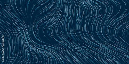 Blue and White Moving  Flowing Stream of Particles in Curving  Wavy Lines - Digitally Generated Futuristic Abstract 3D Geometric Background Design  Generative Art  Template in Editable Vector Format