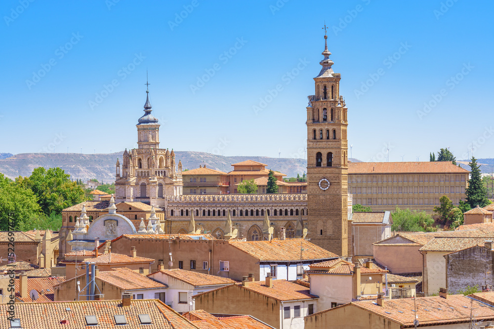 Elevated view of Tarazona cathedral in Aragon, Spain 