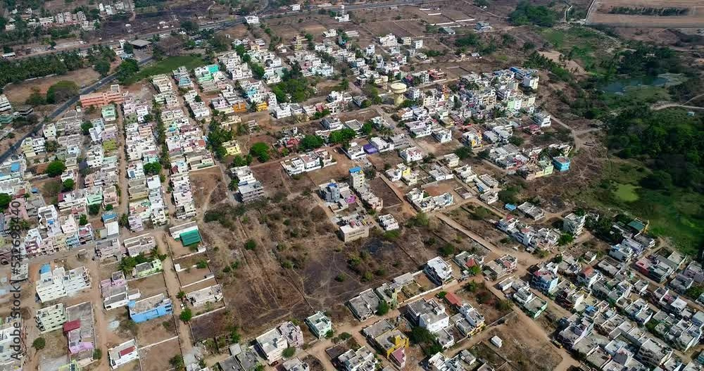 Aerial shot of Indian residential area with colorful flat roof buildings Aerial shot of Indian residential area with colorful flat roof buildings
