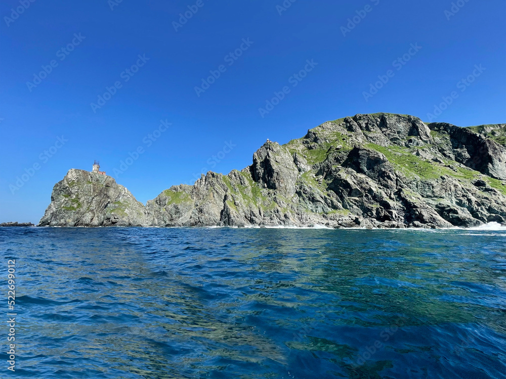 Rocky Cape Elagina (of Elagin) on Askold Island in summer. Russia, Primorsky Krai
