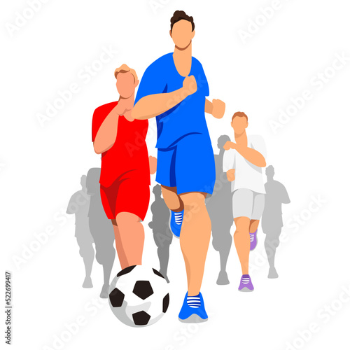 football. footballers. team of athletes with the ball. vector illustration of people in sports © Olga Tik
