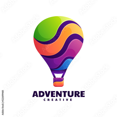 Vector Logo Illustration Adventure Air Balloon Gradient Colorful Style.