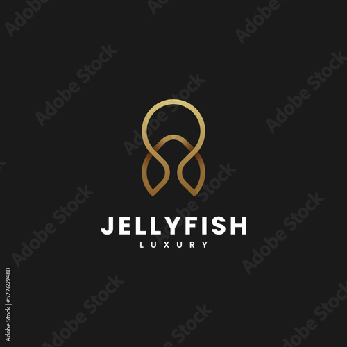 Vector Logo Illustration Jellyfish Gradient Line Art Style.