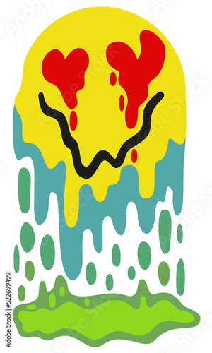 Vector illustration of melting liquifying smile isolated on white background.