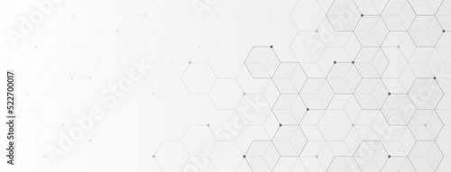 Digital technology background. Abstract hexagons background with black lines and dots. Design for science, medicine or technology