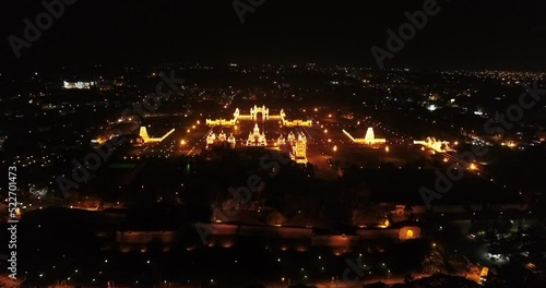 Aerial shot of Mysore palace fully illuminated at night photo