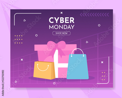 Cyber Monday Sale Photocall Template Hand Drawn Cartoon Flat Illustration