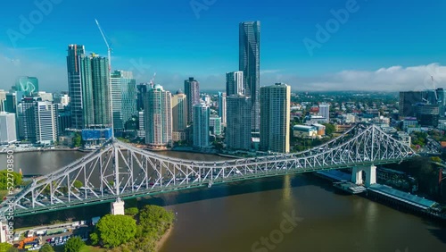 Aerial hyperlapse, dronelapse video of Brisbane city in daytime photo