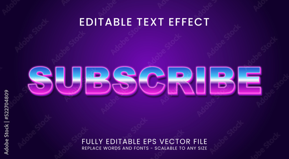 Subscribe 3D Editable Text Effect with Glow Effect