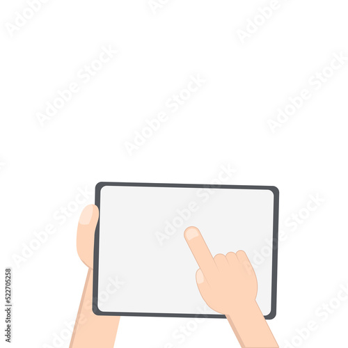 Hand Holding Tablet Landscape Using Right Handed One Single Tap 