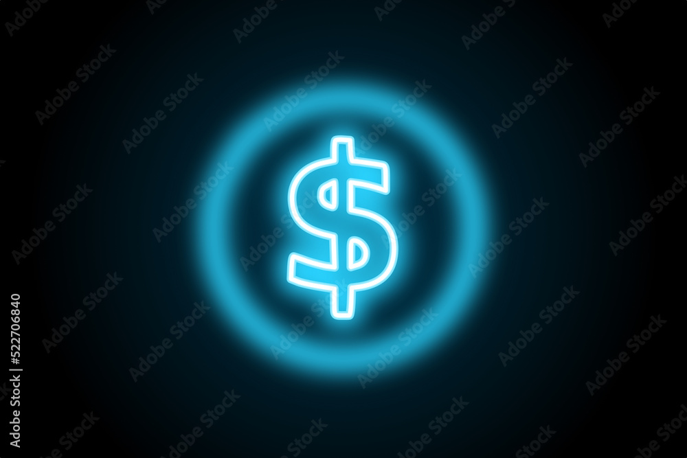 Currency dollar glowing neon sign symbol Currency dollar glowing neon sign symbol