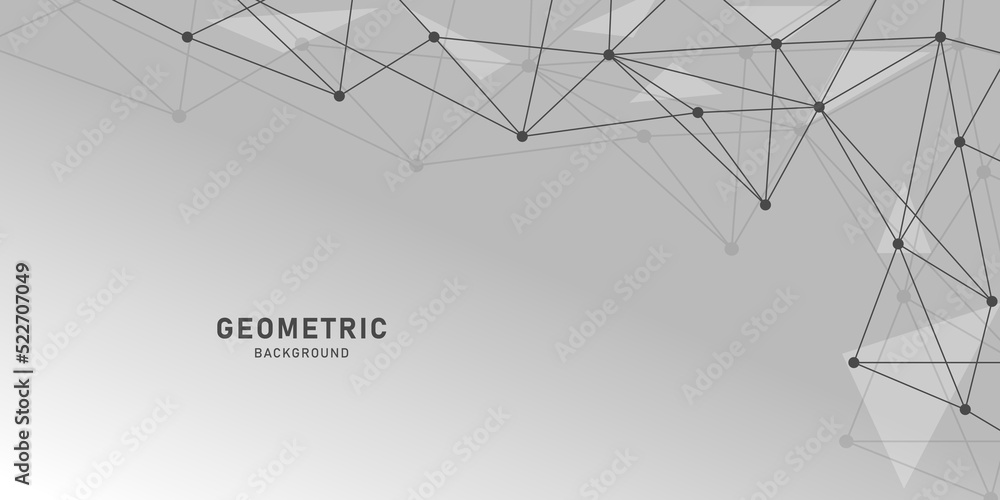 Geometric abstract background. Connected lines and dots, triangles on a gray background. Molecular structure and connection. Science, medicine, technology concept. Vector illustration. Geometric abstract background. Connected lines and dots, triangles on a gray background. Molecular structure and connection. Science, medicine, technology concept. Vector illustration.