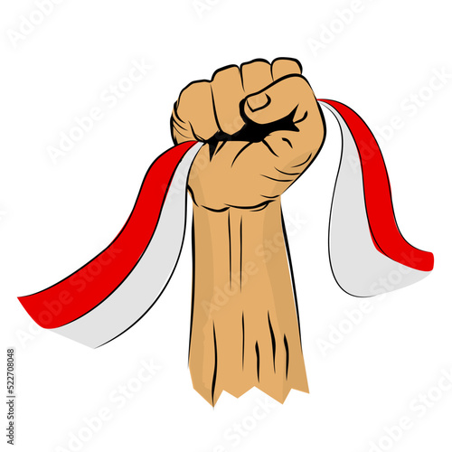 Simple Vector Sketch Punching or Fisting Hand, with indonesia flag