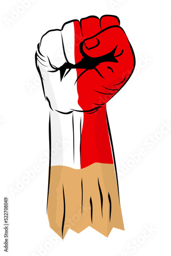 Simple Vector Sketch Punching or Fisting Hand, kraine Flag  body painting