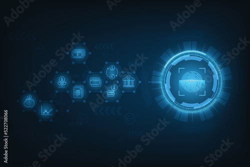 Vector abstract technology background. Cyber security online banking concept. Fingerprint on circuit board.