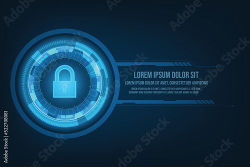 Vector abstract technology background. Cyber security concept. Lock on circuit board.