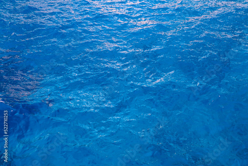 Beautiful Wavy Ionian Sea. Blue Water Texture. Clear Liquid Aqua.