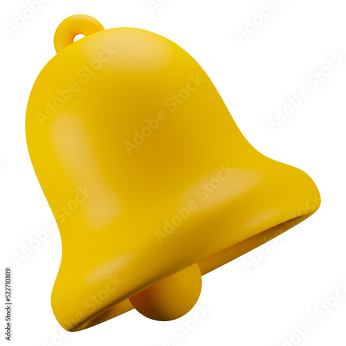 3d yellow bell alert notification 3d icon isolated transparent background. 3d render illustration.