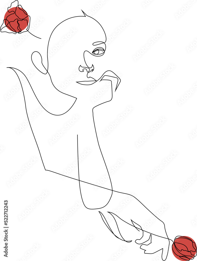 Woman with flowers composition. Hand-drawn vector line-art illustration. Minimalist line style drawing. Woman with flowers composition. Hand-drawn vector line-art illustration. Minimalist line style drawing.