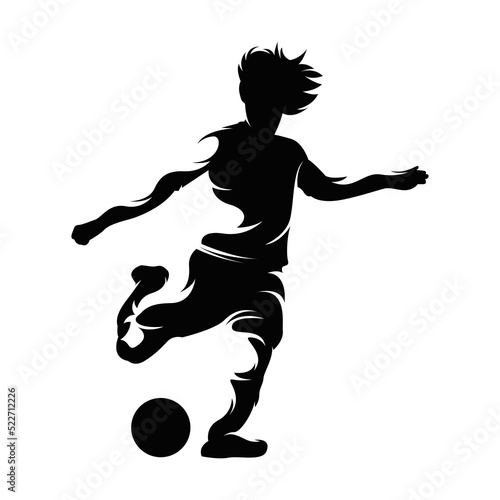 Vector silhouette of Soccer player kicking ball, abstract isolated vector silhouette, footballer logo - vector illustrataion