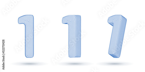 Number one wireframe high polygonal outline low poly style vector illustration
