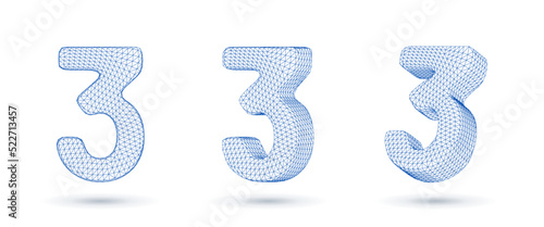 Number three wireframe high polygonal outline low poly style vector illustration