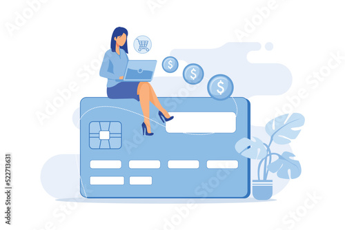 Plastic money Credit and debit card, plastic banknotes, polymer cash production, economics, digital money, secure bank transactions flat design modern illustration