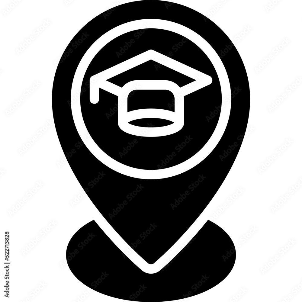 Pin with graduation cap icon, location map and navigation vector Pin with graduation cap icon, location map and navigation vector