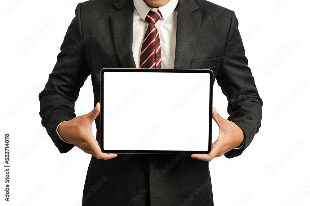 Businessman holding blank digital tablet with clipping path for the screen.illustration vector Ai.PNG.. Businessman holding blank digital tablet with clipping path for the screen.illustration vector Ai.PNG..