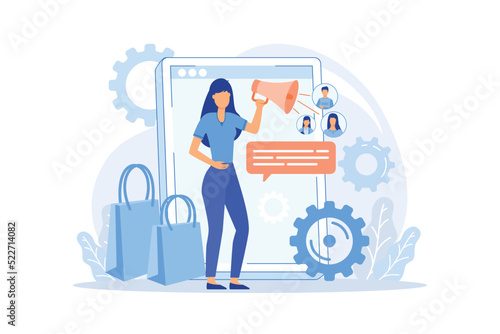 Brand advocate Brand attorney, digital marketing, internet, trademark advocacy strategy, positive image creation, social media comments flat design modern illustration