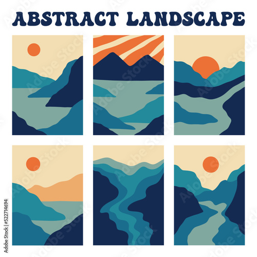 set of abstract landscape background vector