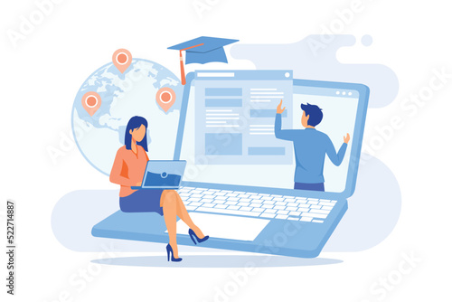 Global online education E-learning tools, internet training webinar, digital course, remote education, individual learning plan, access flat design modern illustration