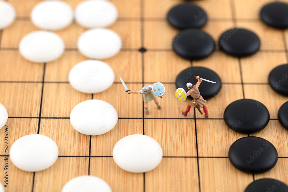 The two sides fight against each other on the miniature creative chessboard