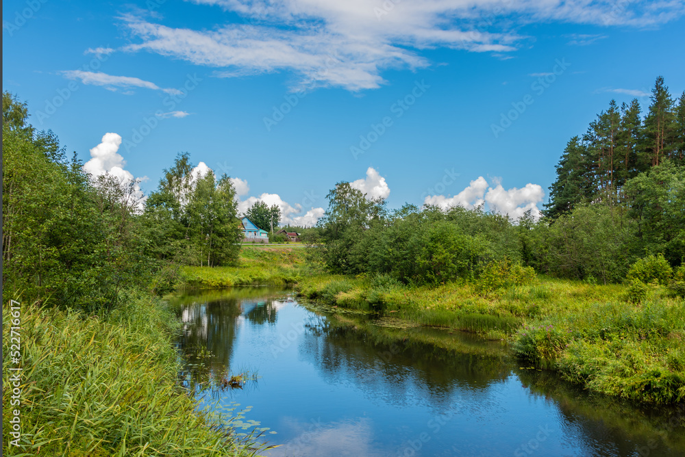 Rural landscape with village houses. Rural landscape with village houses.