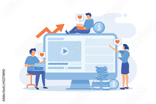 High ROI Social media marketing, online content production, high ROI publication, return on investment measuring, digital strategy flat design modern illustration