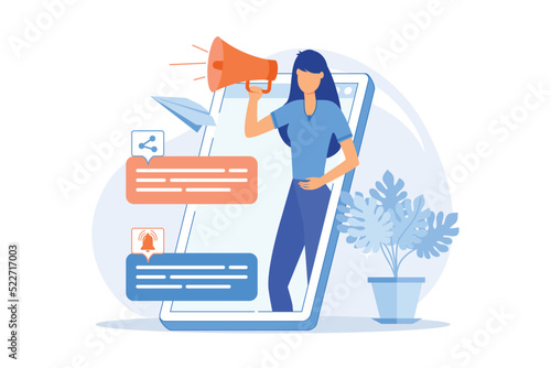 Online activism Internet activism, digital communication, social media posting, information delivery, target audience, hashtag marketing flat design modern illustration