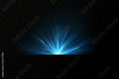 Bright particles, burning blue lights, stars, lasers. Vector.