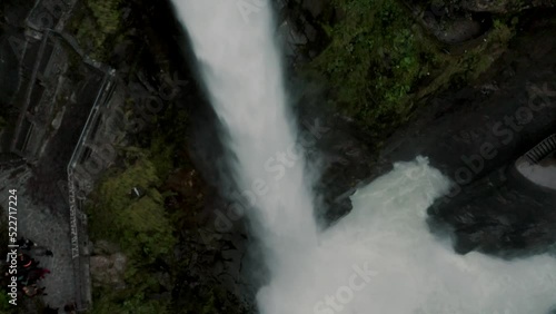 Drone Shot Of The Devil's Cauldron In Baños de Agua Santa, Ecuador 