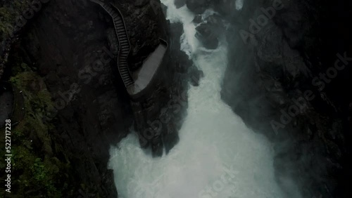 Powerful Pailon del diablo Waterfall In Ecuador At Daytime - drone shot photo