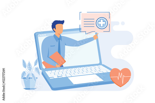 Telehealth Virtual medical care, remote admission, doctor advice, telehealth appointment, coronavirus pandemic lockdown, social distancing flat design modern illustration