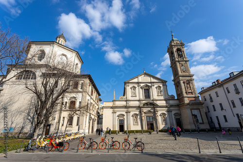 MILAN, ITALY, MARCH 5, 2022 - View of Santo Stefano Maggiore church and San Bernardino alle Ossa Sanctuary in Milan, Italy. photo