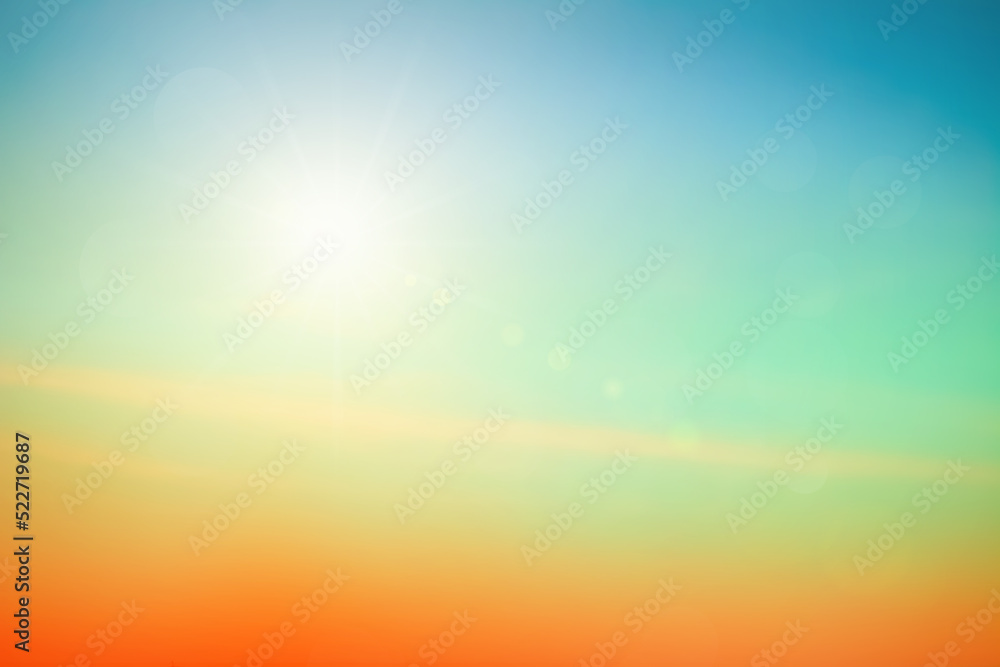 Abstract blurred sunlight beach colorful blurred background with retro effect autumn sunset sky have blue bright, white and color orange calm.
