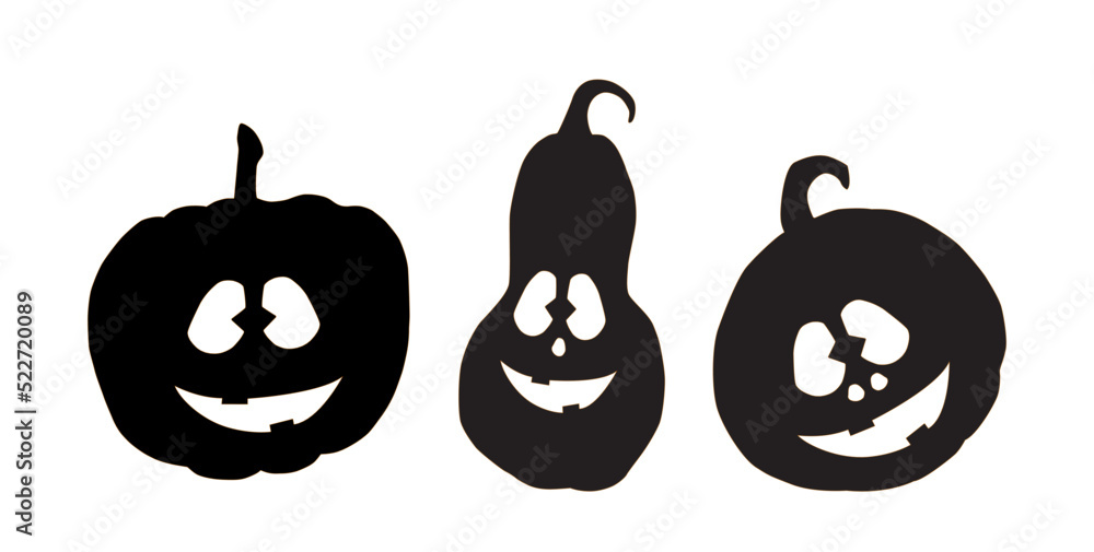Obraz premium Halloween pumpkins with funny expressions.Vector illustration.Black silhouettes on a white background.