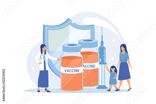Immunization info, educate about vaccines, parents education, children vaccination, public health program flat design modern illustration