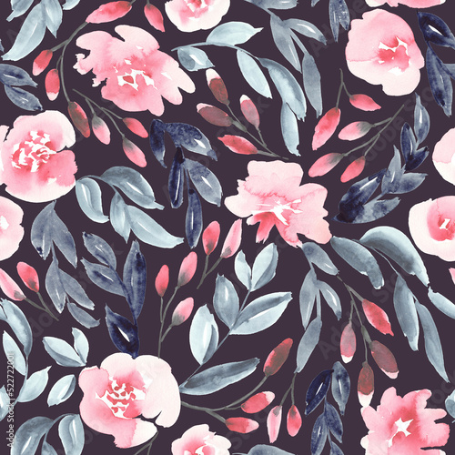 Wallpaper Mural Seamless watercolor floral pattern in pink, greyish blue and purple. All over abstract botanical print.  Torontodigital.ca